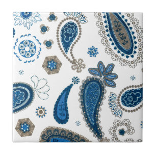 Carreau Motif de Bohême Bleu Paisley