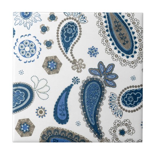 Carreau Motif de Bohême Bleu Paisley (Devant)