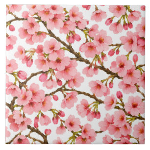 Carreau Motif de branche de fleurs de cerisier rose