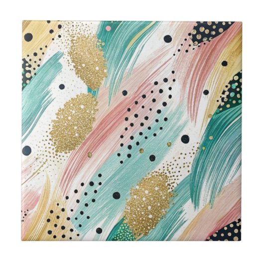 Carreau Motif de brosse et de point Abstrait - Gold Accent (Devant)