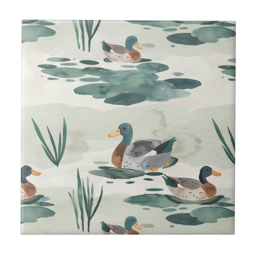 Carreau Motif de canards d'aquarelle mignonne (Devant)
