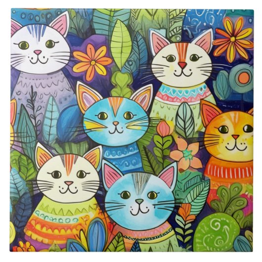 Carreau Motif de caricatures de chat mignon (Devant)