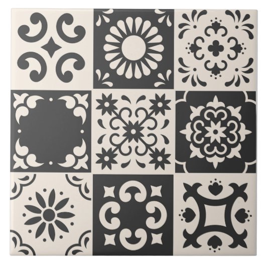 Carreau Motif de Carrelage noir et blanc méditerranéen (Devant)