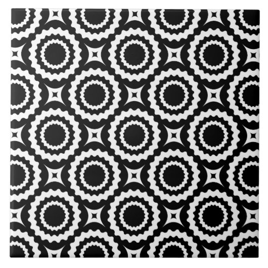 Carreau Motif de cercles en zigzag noir et blanc mignon (Devant)
