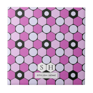 Carreau Motif de cercles et hexagones violets, roses, lav