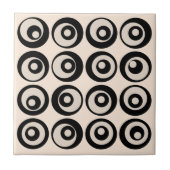 Carreau Motif de cercles noir et crème de milieu de siècle (Devant)