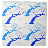 Carreau Motif de cerisier de style japonais en bleu (Devant)