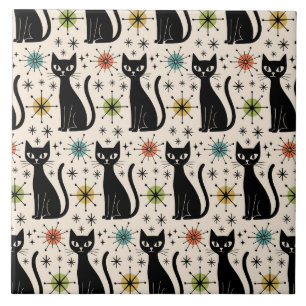 Carreau Motif de chat atomique moderne du milieu du siècle