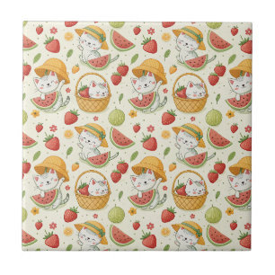 Carreau Motif de chat aux fruits d'été - Conception de piq