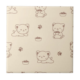 Carreau Motif de chat beige mignon (1)