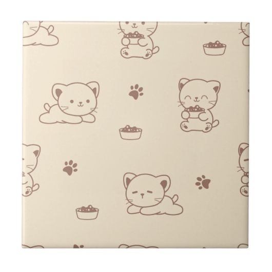 Carreau Motif de chat beige mignon (1) (Devant)