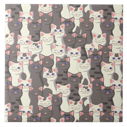 Carreau Motif de chats blancs et gris (Devant)