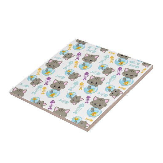 Carreau Motif De Chats, Chats Mignons, Chatons, Poisson (Côté)