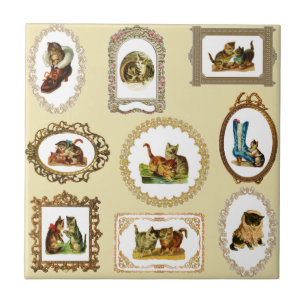 Carreau Motif de chats encadrés Vintages