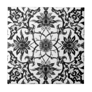 Carreau Motif de Chinois de Nouveau d'art - noir et blanc