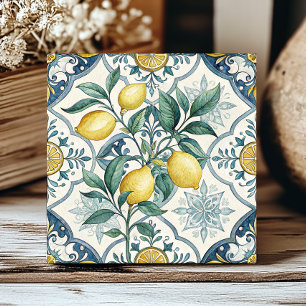 Carreau Motif de citron de campagne française bleu blanc