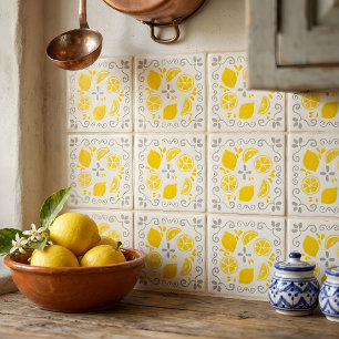 Carreau Motif de citrons jaunes gris dessinés à la main de