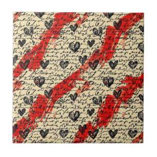 Carreau Motif de cœur moderne avec fond de script (10)