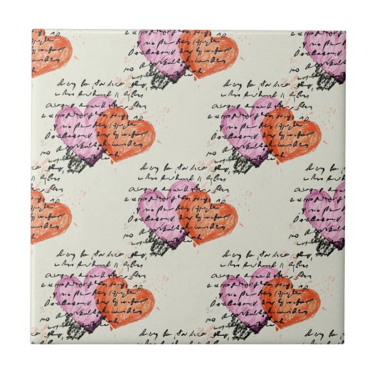 Carreau Motif de cœur moderne avec fond de script (12) (Devant)