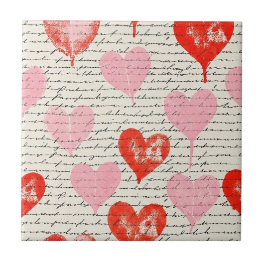 Carreau Motif de cœur moderne avec fond de script (7) (Devant)