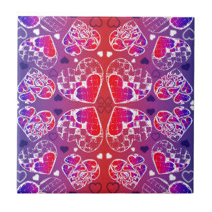 Carreau Motif de coeur romantique violet et rouge Whimsica