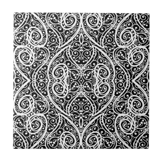 Carreau Motif de cœurs noirs et blancs mignons (Devant)