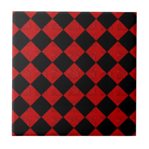 Carreau Motif de contrôleur de diamant de rouge noir et