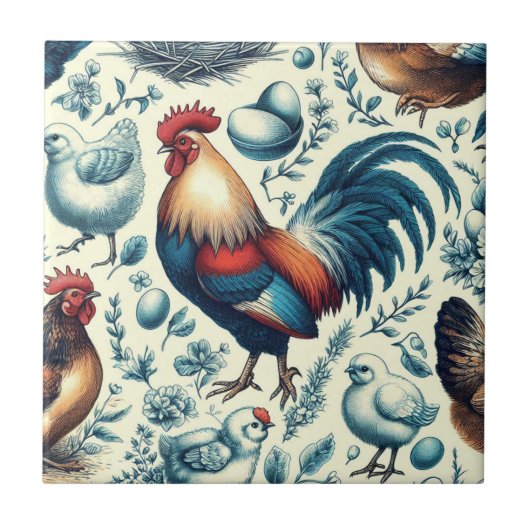 Carreau Motif de coq de ferme Retro (Devant)