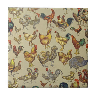 Carreau Motif de coq poulet vintage : Art de ferme