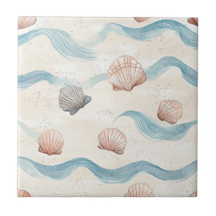 Carreau Motif de coquillages de vagues océaniques