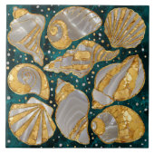 Carreau Motif de coquillages - marbre d'aqua, perle et or (Devant)