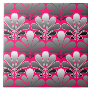Carreau Motif de coquille Art déco, gris et rose Fuchsia