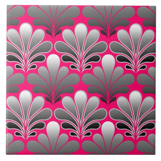 Carreau Motif de coquille Art déco, gris et rose Fuchsia (Devant)