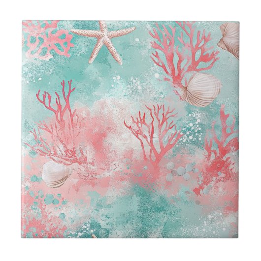 Carreau Motif de corail de coquillage tropical (Devant)