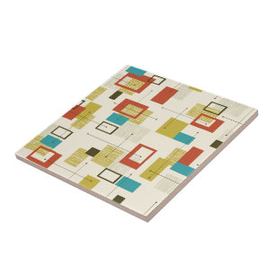 Carreau Motif de couleur géométrique rétro du milieu du si