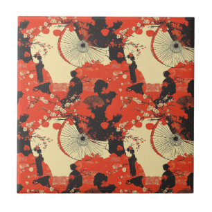 Carreau Motif de couple de kimono romantique Sakura (5)