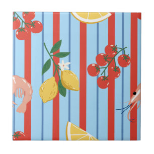 Carreau Motif de crevettes et d'agrumes méditerranéens