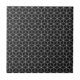 Carreau Motif de cube géométrique noir et blanc