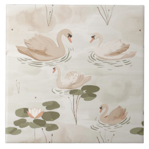 Carreau Motif de cygne d'aquarelle mignonne