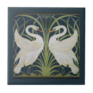 Carreau Motif de cygnes Art Nouveau : Impression de cygnes