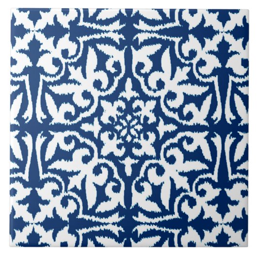 Carreau Motif de damassé d'Ikat - bleu et blanc de cobalt (Devant)