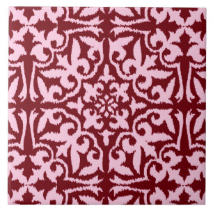 Carreau Motif de damassé d'Ikat - Bourgogne et rose