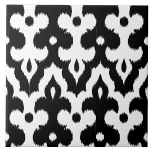 Carreau Motif de damassé d'Ikat de Marocain, noir et blanc