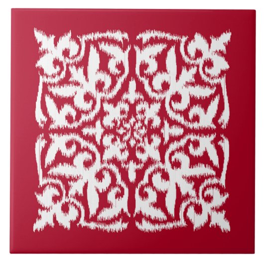 Carreau Motif de damassé d'Ikat - rouge foncé et blanc (Devant)