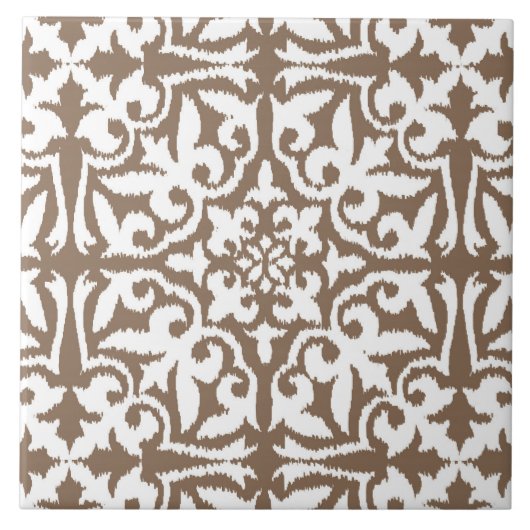 Carreau Motif de damassé d'Ikat - Taupe Tan et blanc (Devant)