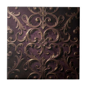 Carreau Motif de défilement baroque orné violet foncé or