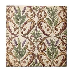 Carreau Motif de défilement or et lavande Romarin