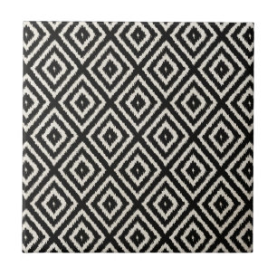 Carreau Motif de diamant d'Ikat en noir et crème