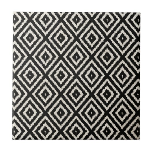 Carreau Motif de diamant d'Ikat en noir et crème (Devant)
