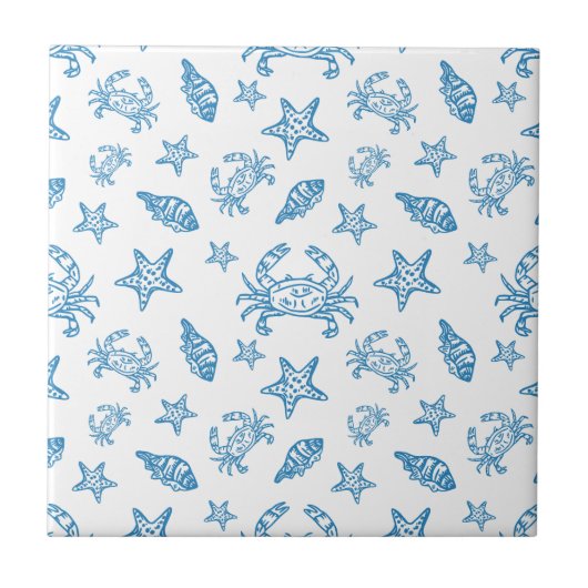Carreau Motif de doodle de créatures marines nautiques (Devant)